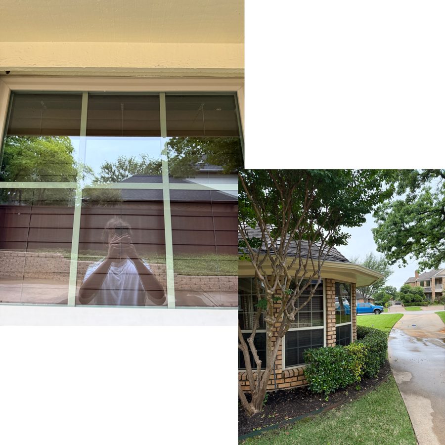 Clean windows on a brick home after a wash